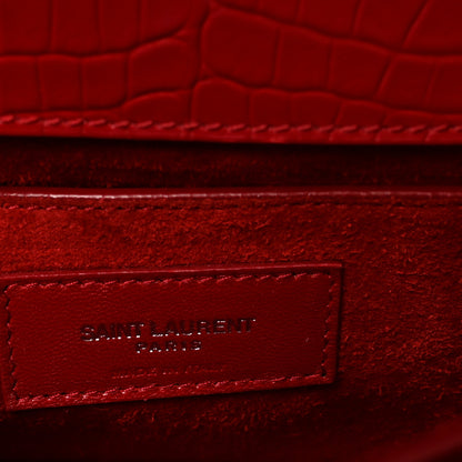 Saint Laurent Calfskin Crocodile Embossed Medium Monogram Sunset Rouge Eros 5 of 8