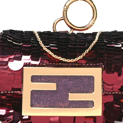 Fendi Sequin Paillettes Shiny Nappa Sex and the City Nano Maxi Buckle Baguette Charm Granata 8 of 13