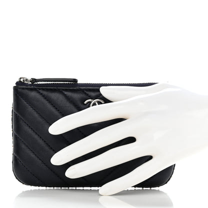 Chanel Lambskin Chevron Quilted Studded Small Cosmetic Case Black 2 of 11