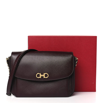 Salvatore Ferragamo Saffiano Sandrine Shoulder Bag Rouge Black 11 of 11