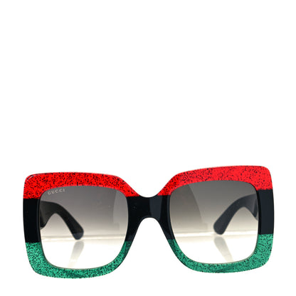 Gucci Acetate Square Frame Sunglasses GG0083S Glitter Red Black Green 2 of 6