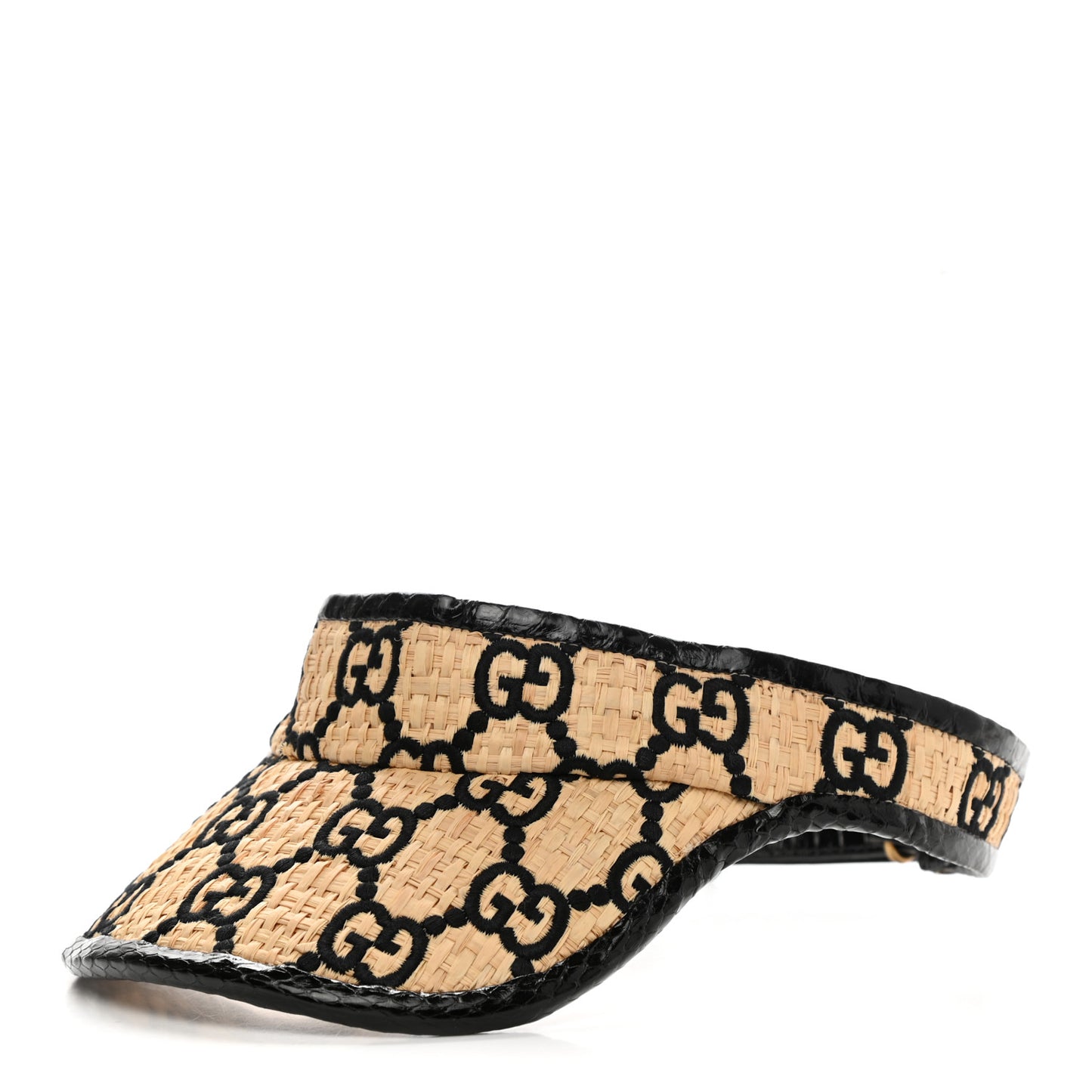 Raffia Elaphe GG Monogram Embroidered Afraa Visor M Ivory Black