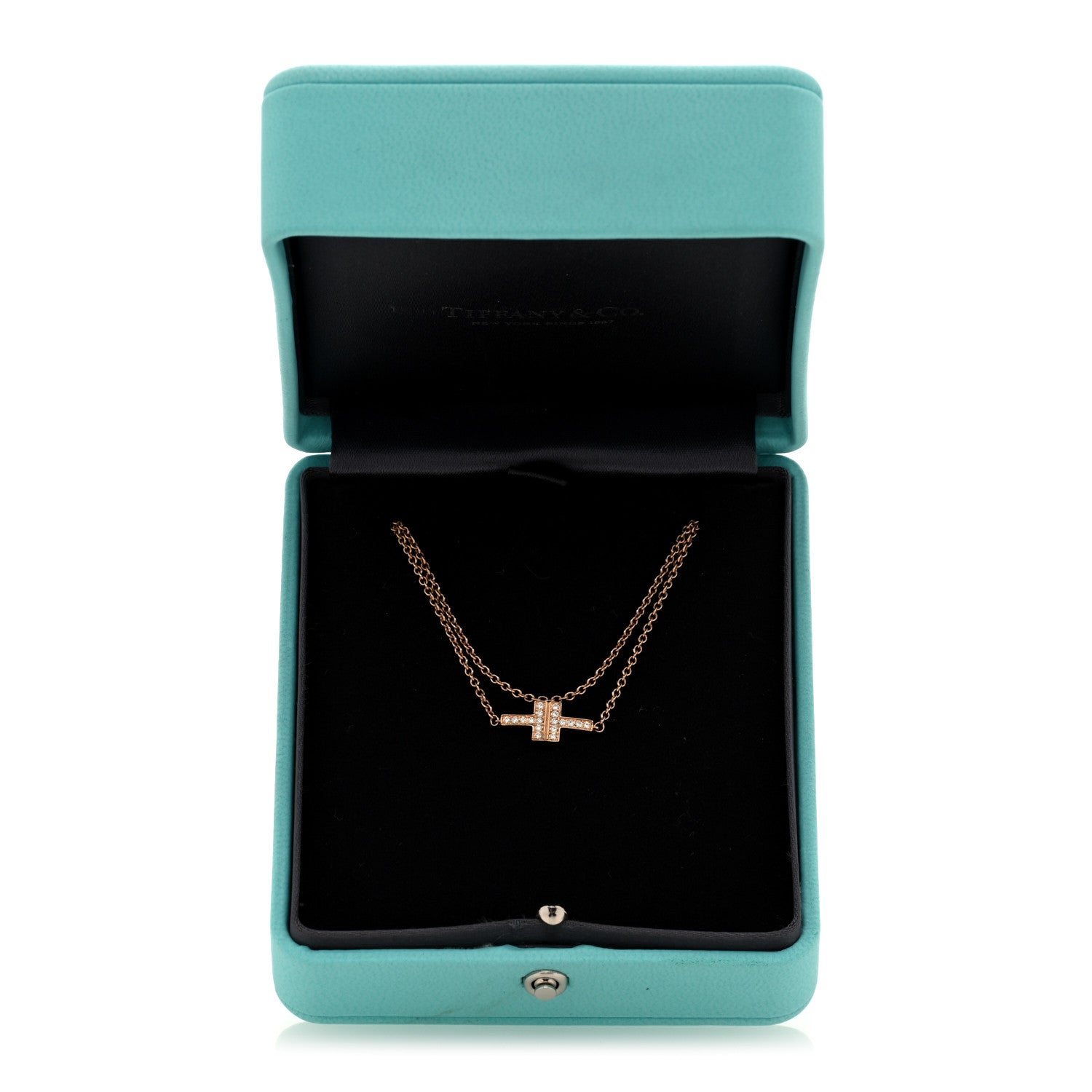 Tiffany 18K Rose Gold Diamond T Double Chain Bracelet 4 of 4