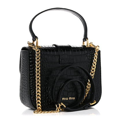 Miu Miu Crocodile Print Calfskin Top Handle Bag Black 3 of 10