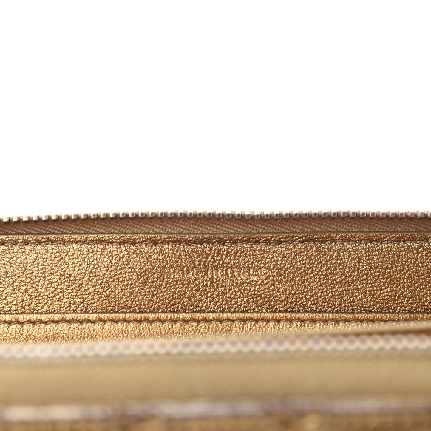 Metallic Lambskin Quilted Diamond CC Zip Around Wallet Gold