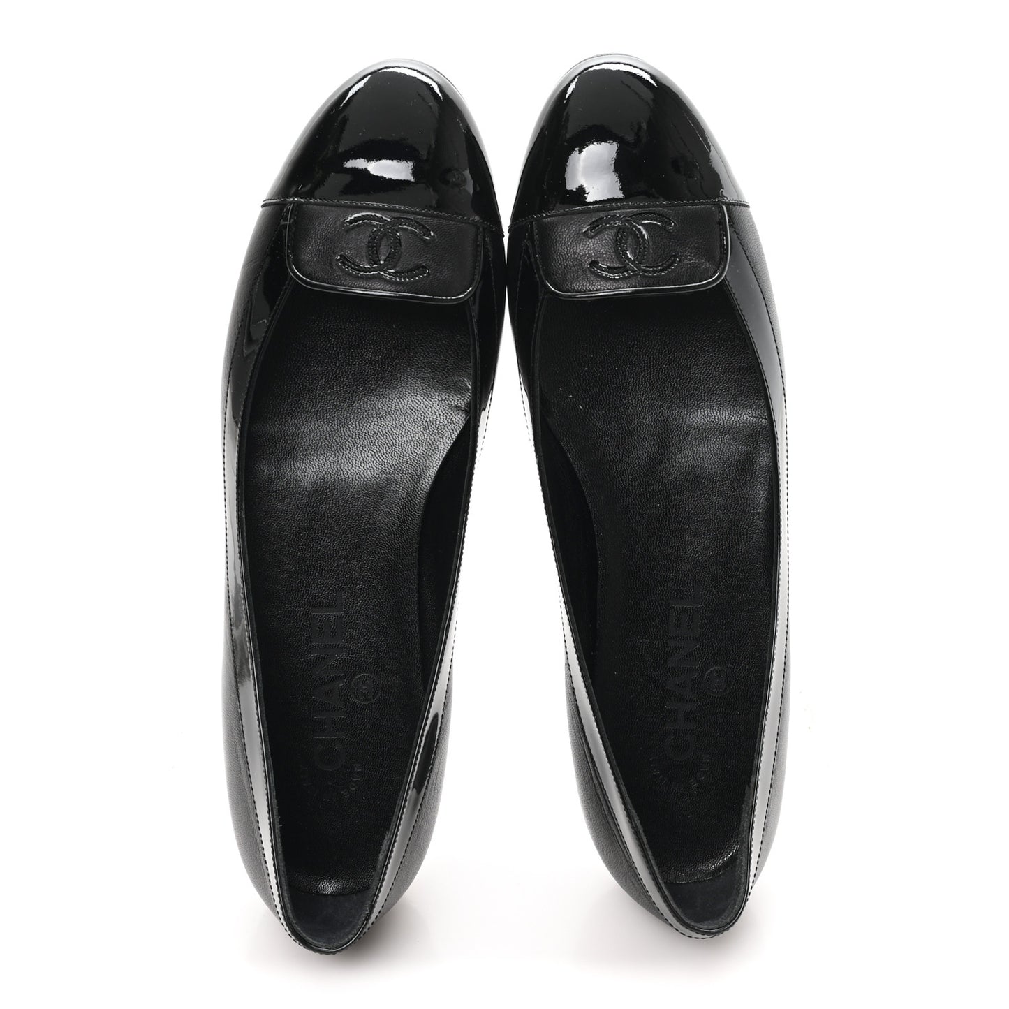 Calfskin Patent Cap Toe Ballerina Flats 38.5 Black