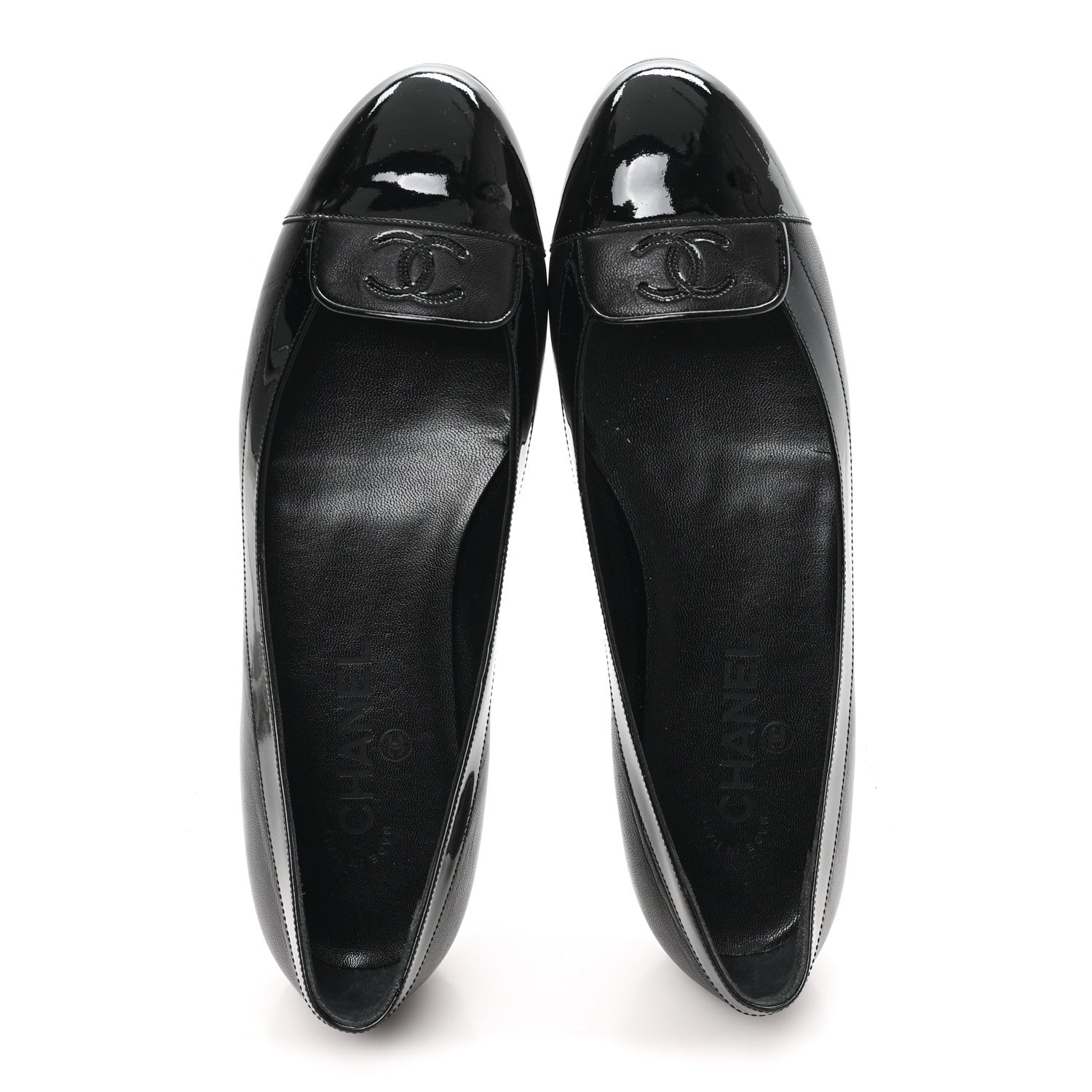 Chanel Calfskin Patent Cap Toe Ballerina Flats 38.5 Black 2 of 9