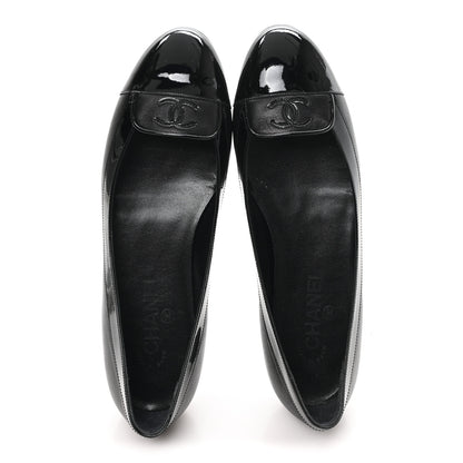 Chanel Calfskin Patent Cap Toe Ballerina Flats 38.5 Black 2 of 9