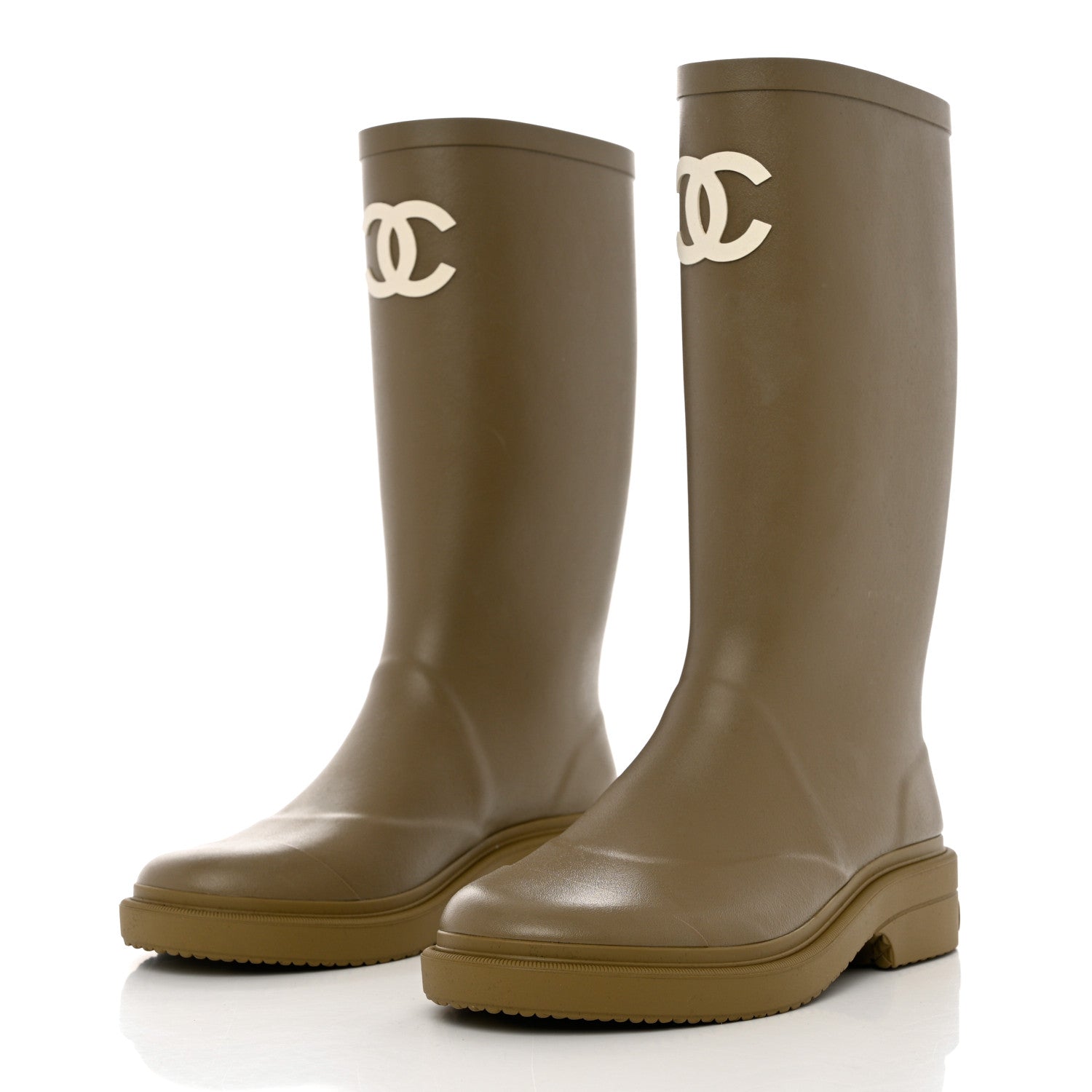 Chanel Caoutchouk CC High Boots 37 Dark Beige 3 of 9