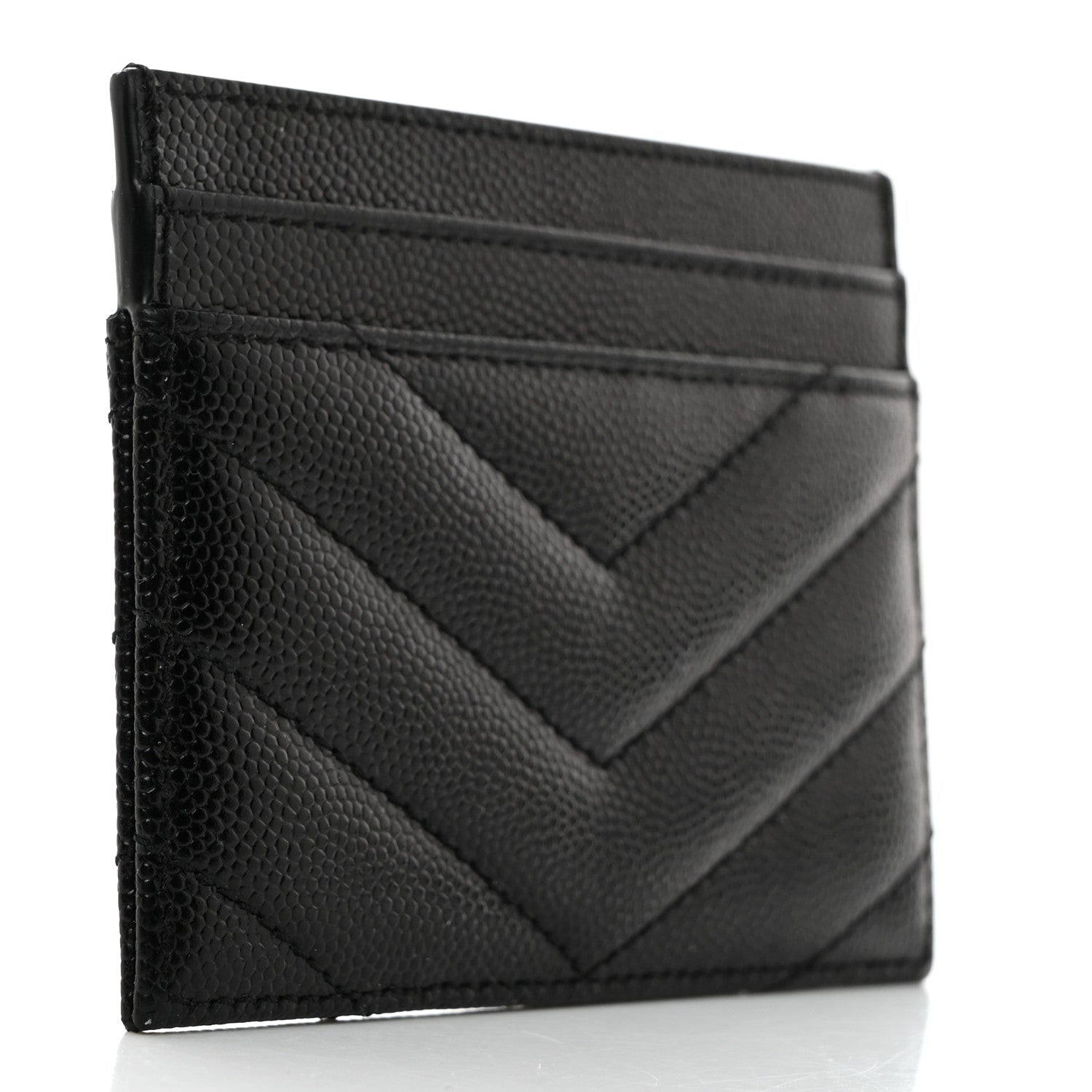 Saint Laurent Grain De Poudre Matelasse Chevron Monogram Credit Card Case Black 3 of 7
