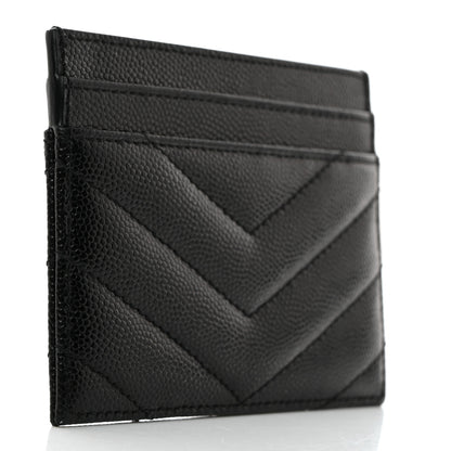 Saint Laurent Grain De Poudre Matelasse Chevron Monogram Credit Card Case Black 3 of 7