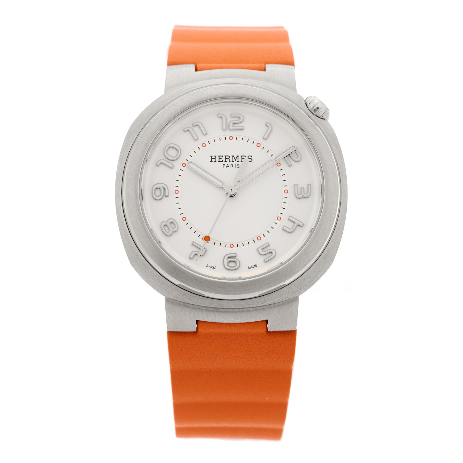 Hermes Stainless Steel Rubber 36mm Cut Automatic Watch Orange 1 of 5