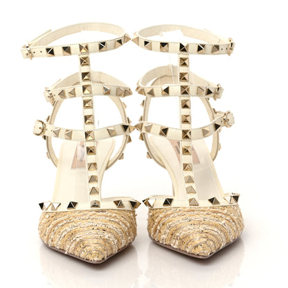 Valentino Garavani Tweed Nappa Rockstud Ankle Strap 65mm Pumps 38 Ivory Natural 2 of 9