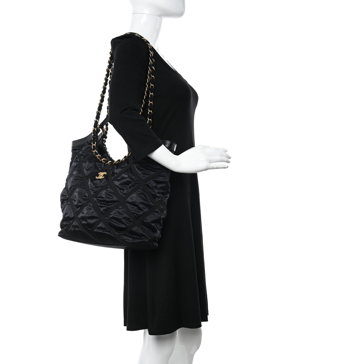 Chanel Nylon Grosgrain Quilted Lifestyle Shopping Tote Black 2 of 13