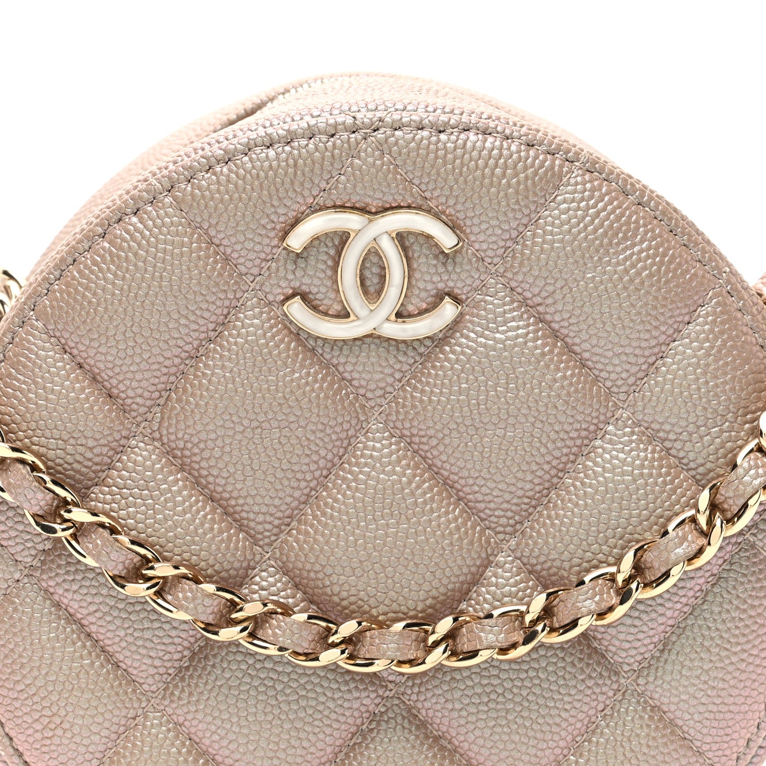 Chanel Iridescent Caviar Resin Quilted Round Clutch With Chain Beige 8 of 10
