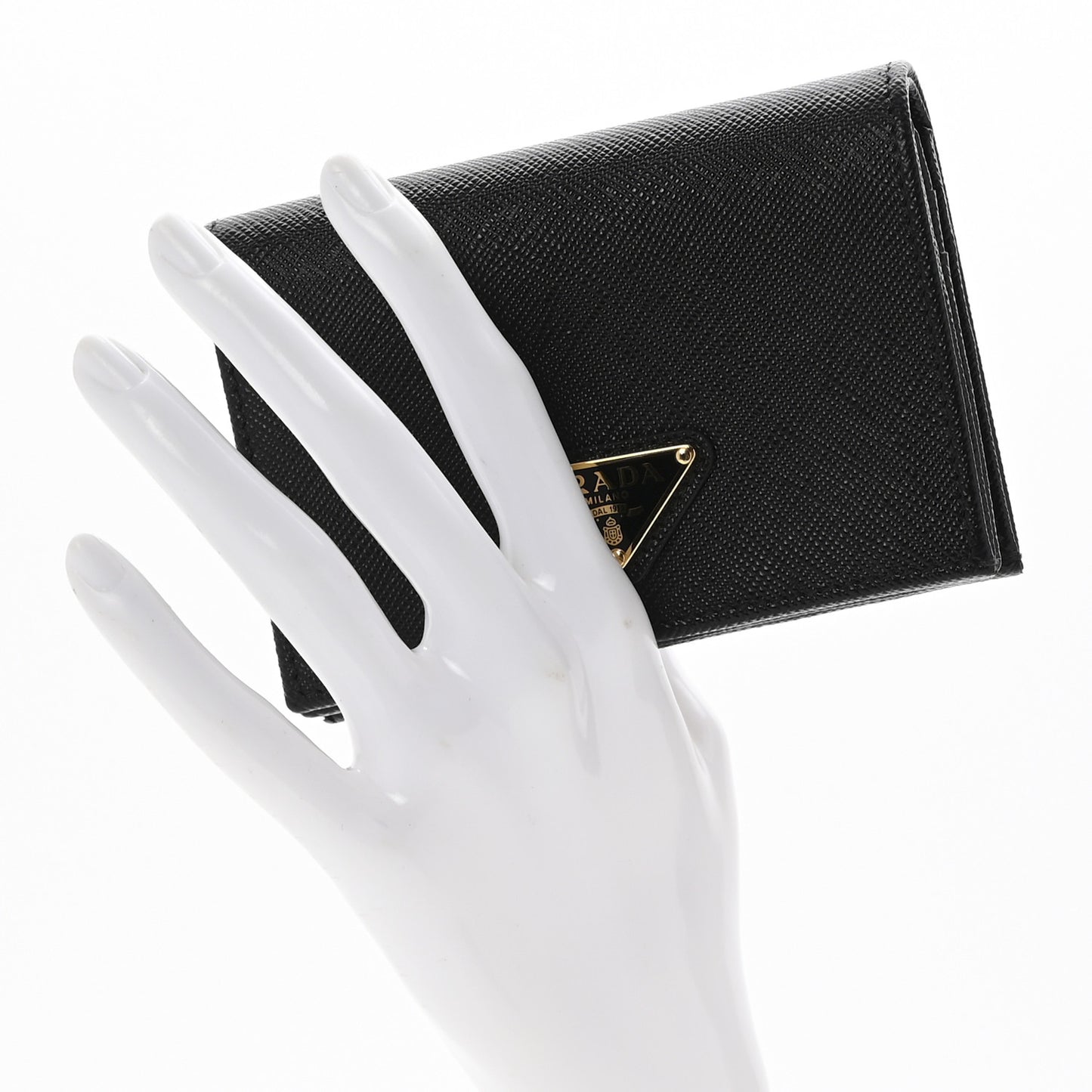 Saffiano Triangle Bi-Fold Compact Wallet Black