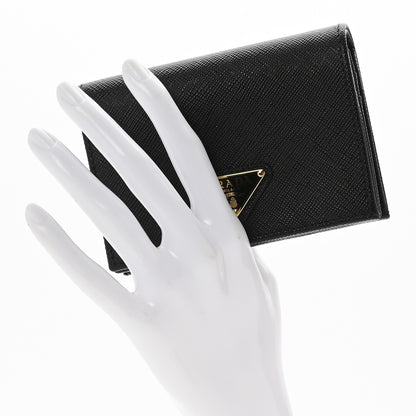 Prada Saffiano Triangle Bi-Fold Compact Wallet Black 2 of 9