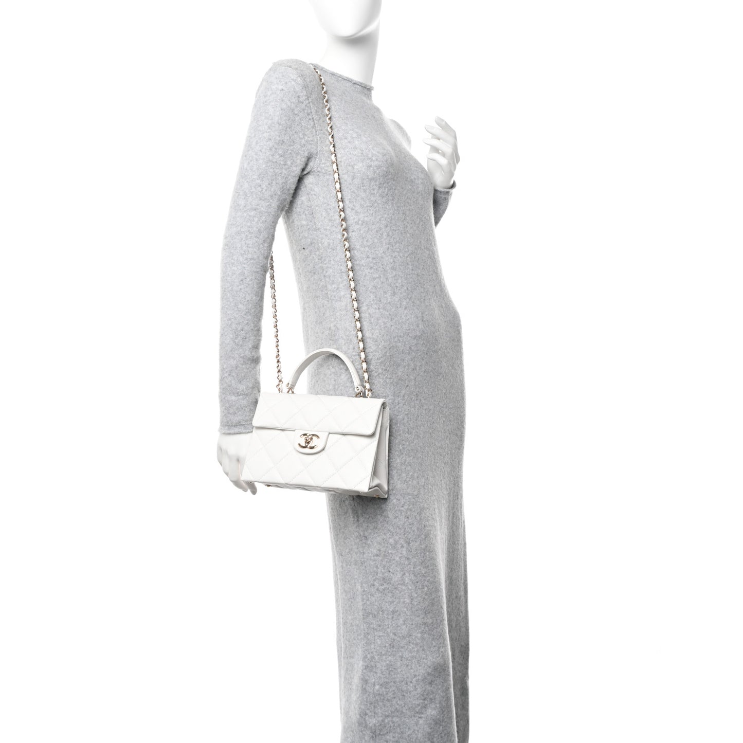 Caviar Quilted Mini Retro Twist Top Handle Flap White