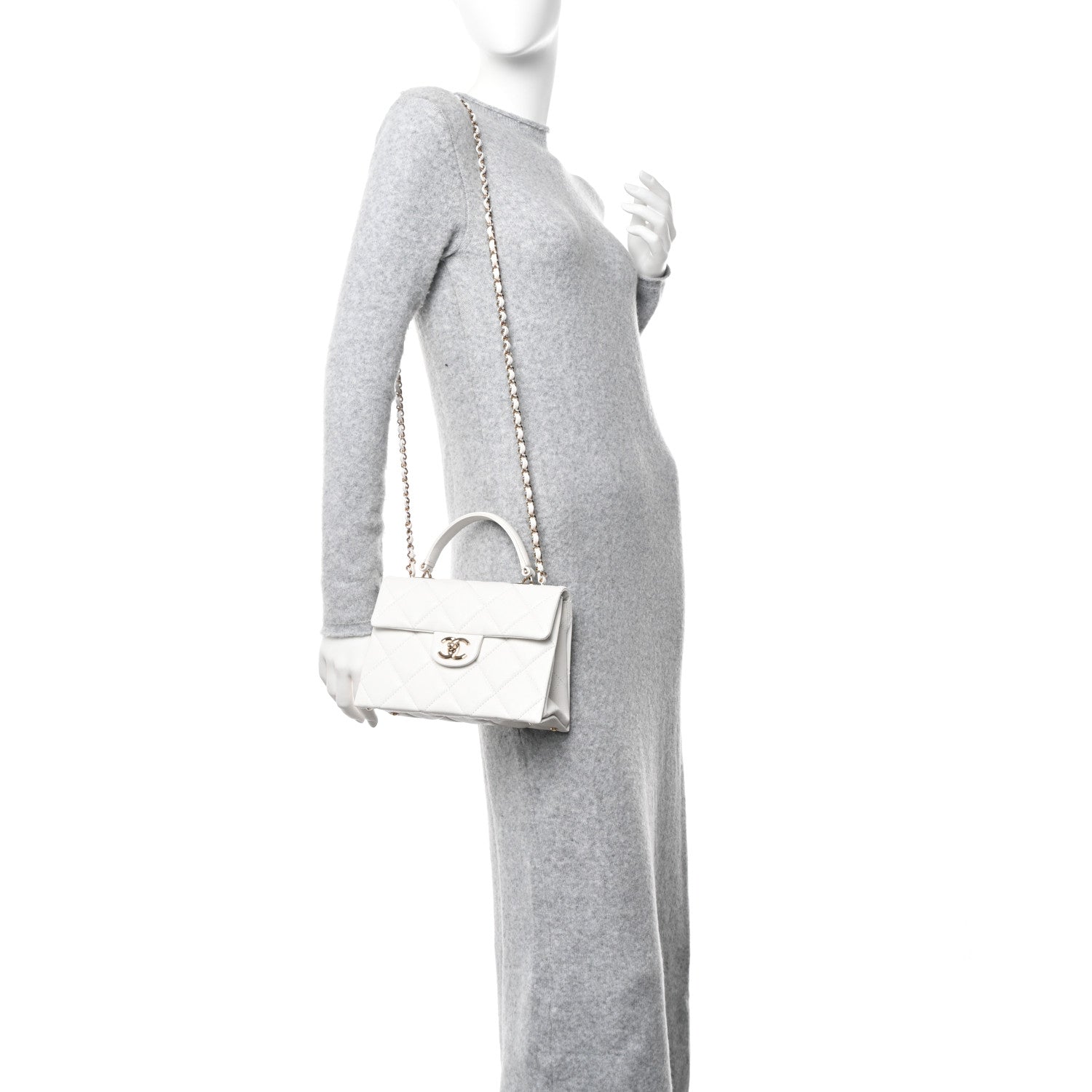 Chanel Caviar Quilted Mini Retro Twist Top Handle Flap White 2 of 10