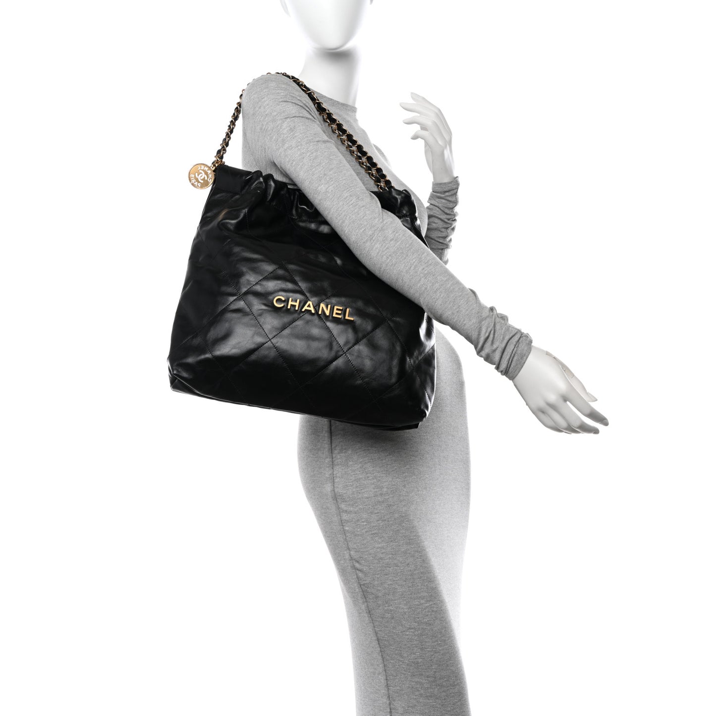Shiny Calfskin Quilted Chanel 22 Black