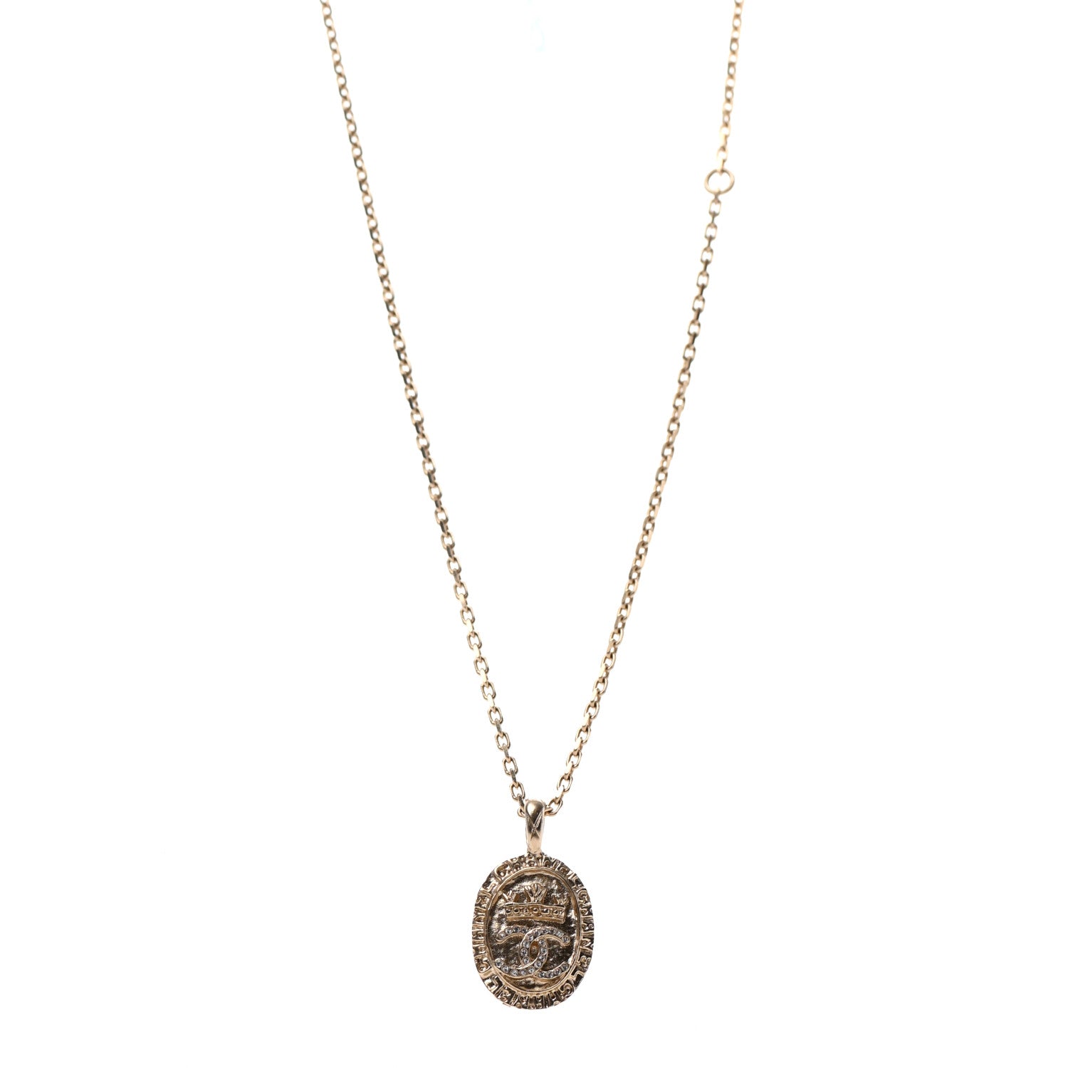Chanel Crystal CC Medallion Necklace Gold 1 of 5