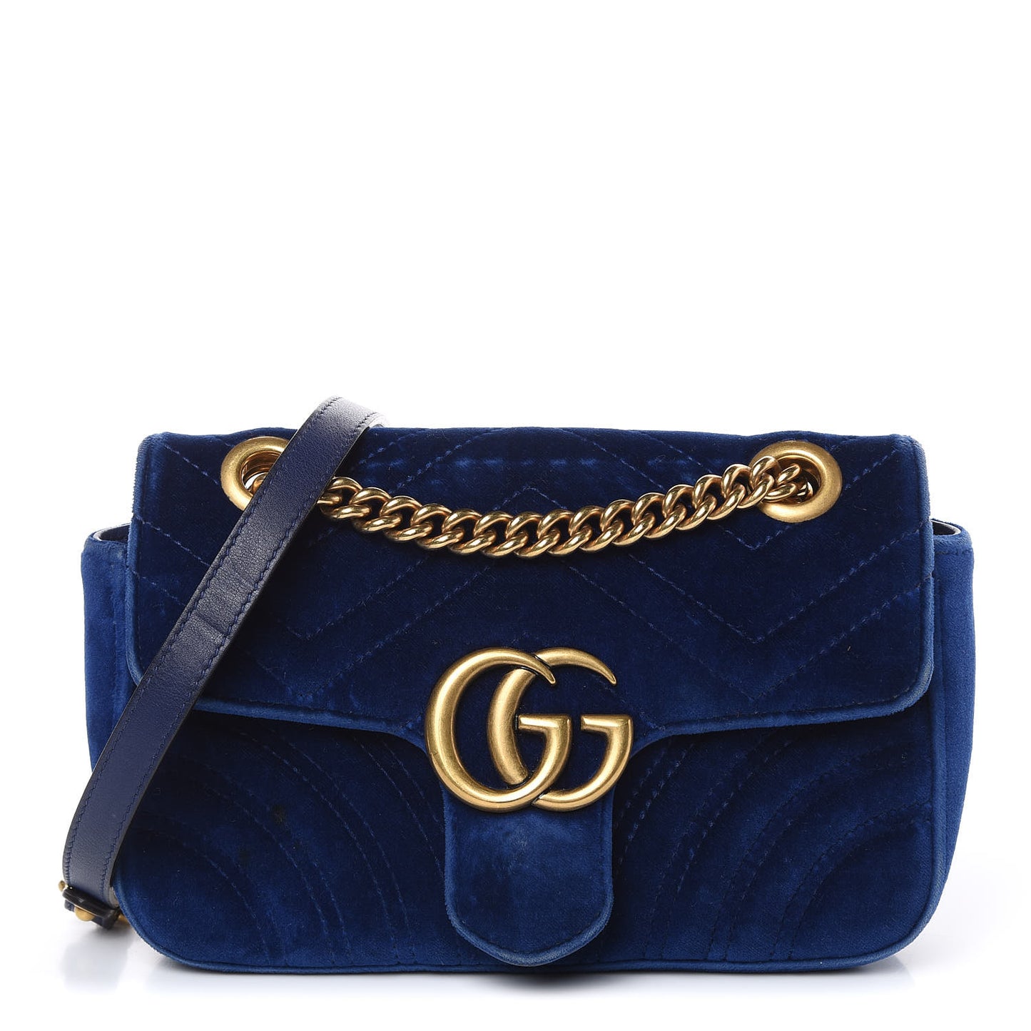 Velvet Matelasse Mini GG Marmont Shoulder Bag Cobalt Blue