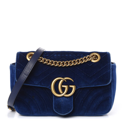 Gucci Velvet Matelasse Mini GG Marmont Shoulder Bag Cobalt Blue 1 of 12
