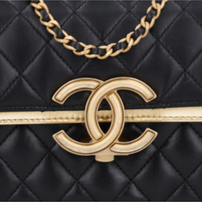 Chanel Lambskin Metallic Quilted Small CC Chic Double Flap Black Gold 7 of 9