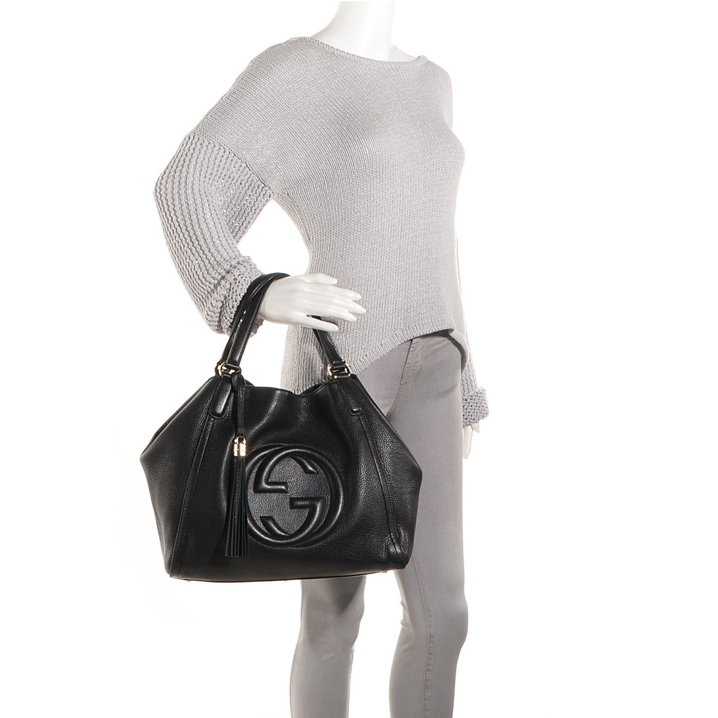 Pebbled Calfskin Medium Soho Shoulder Bag Black