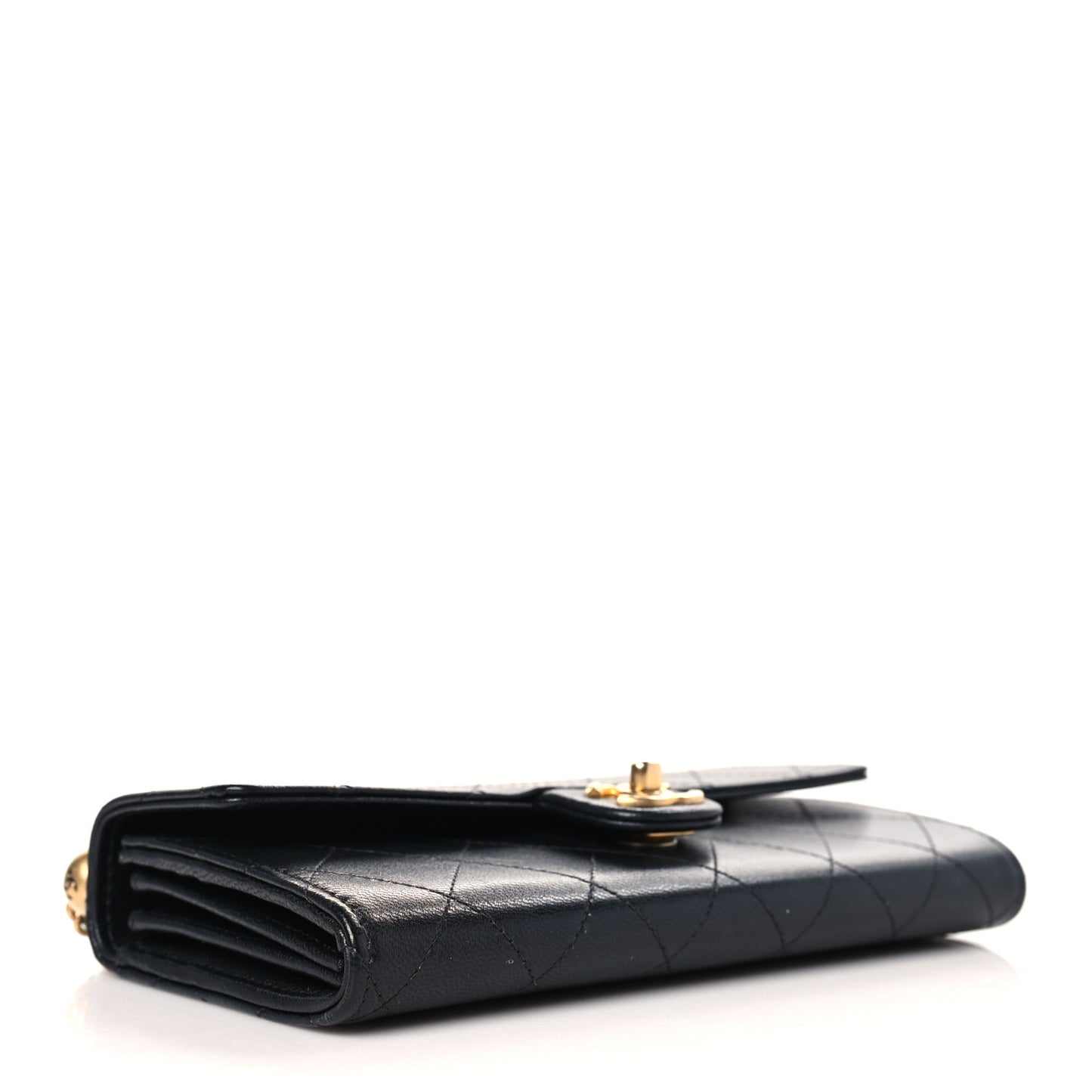 Goatskin Quilted Chic Pearls Clutch With Chain Black