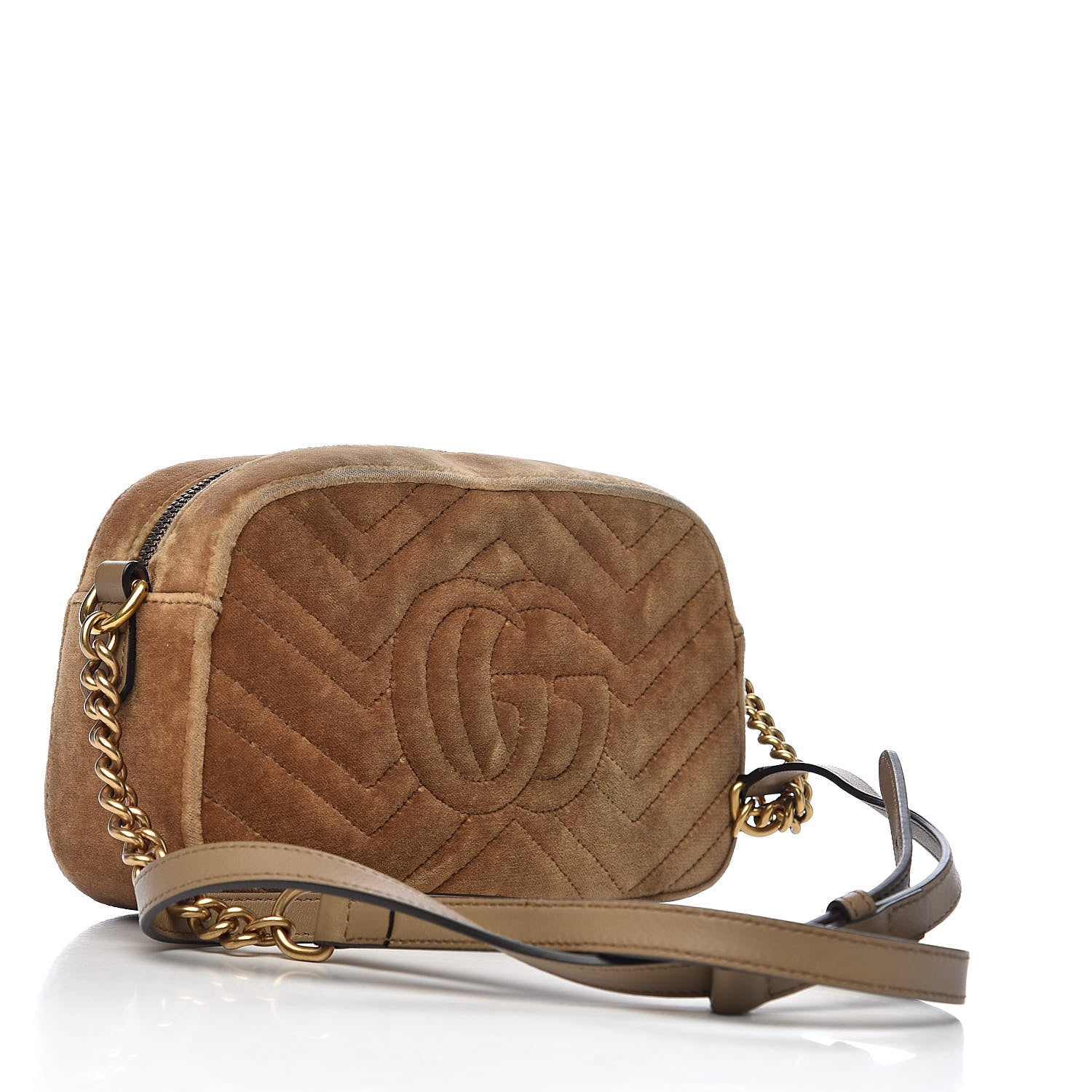 Gucci Velvet Matelasse Small GG Marmont Chain Shoulder Bag Taupe 3 of 11