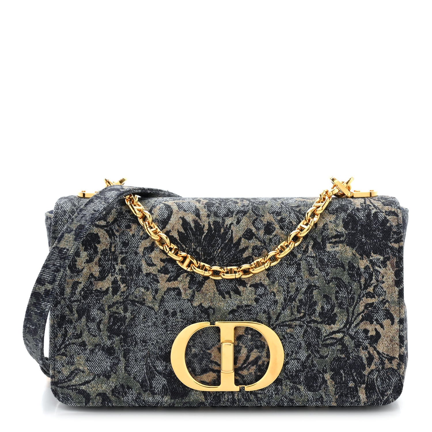 Christian Dior Denim Brocart Embroidered Medium Caro Bag Blue 1 of 10
