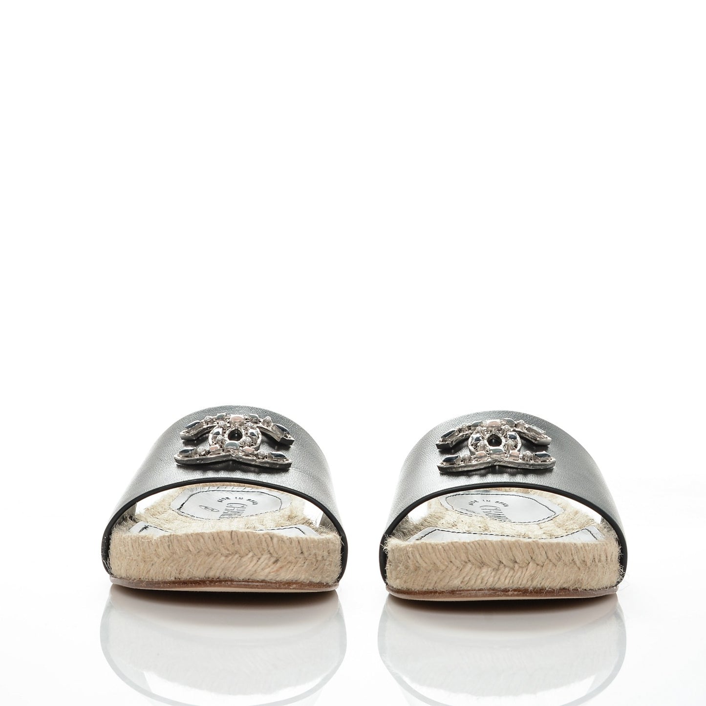Calfskin CC Espadrille Slip On Sandals 37.5 Black
