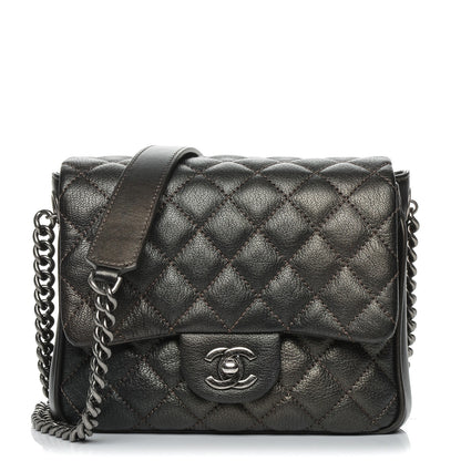 Chanel Metallic Goatskin Quilted Small Rock In Rome Flap Charcoal 9 of 16