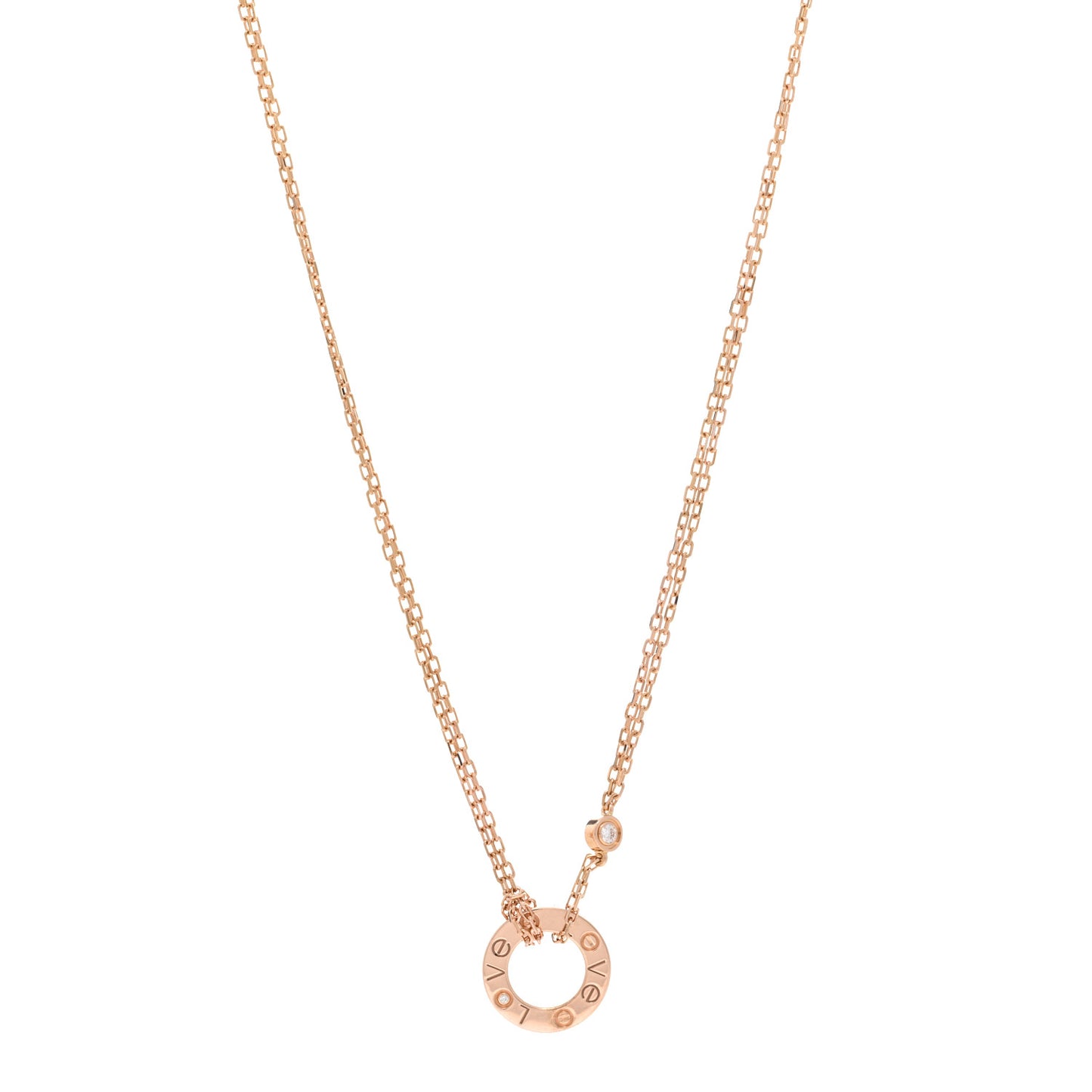 18K Pink Gold 2 Diamond LOVE Necklace