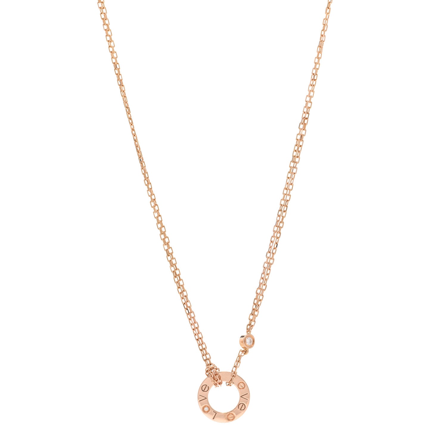 Cartier 18K Pink Gold 2 Diamond LOVE Necklace 1 of 5