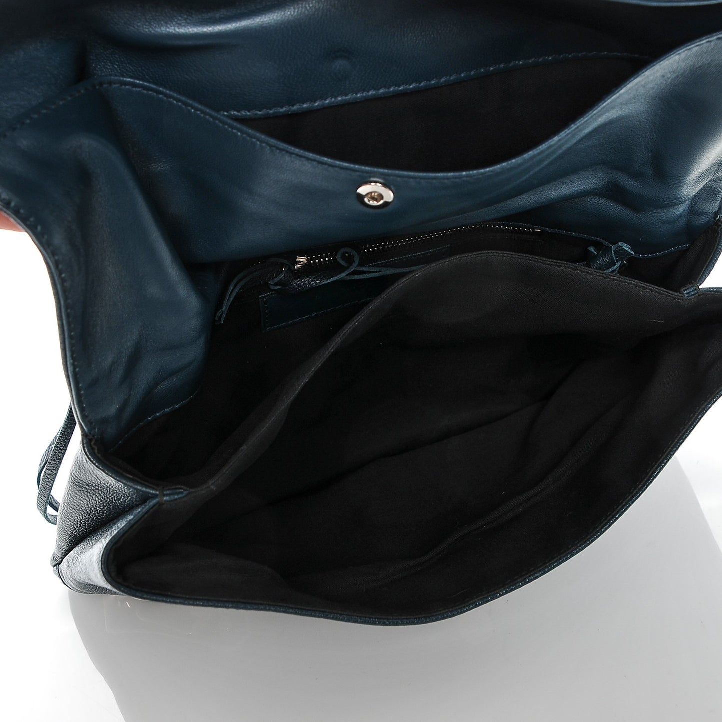 Chevre Silver Metallic Edge Hardware Envelope Clutch Bleu Nuit