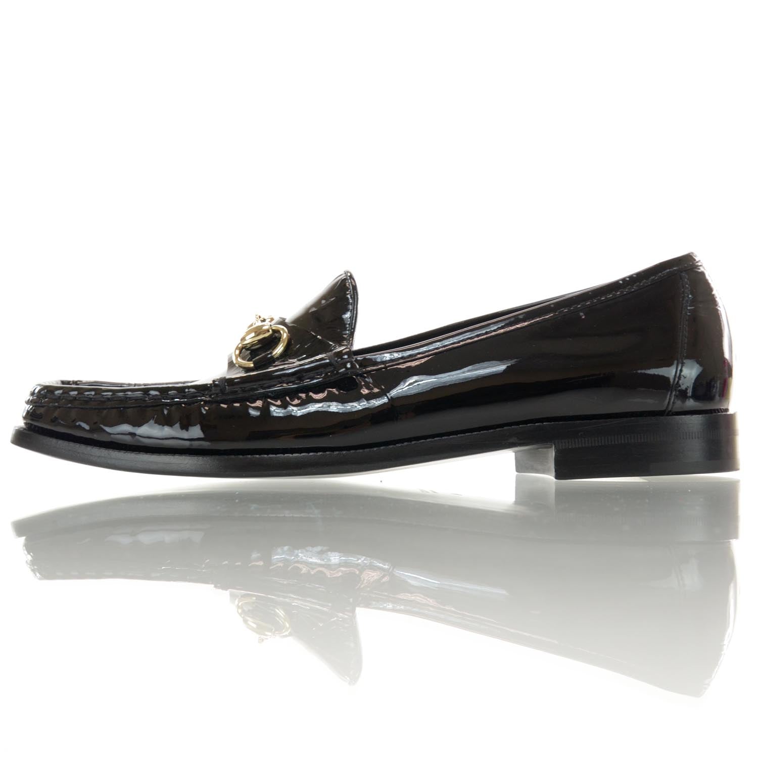 Gucci Patent Leather Horsebit Loafers 40 Black 1 of 6