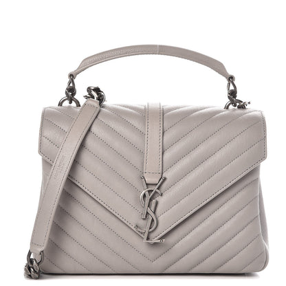 Saint Laurent Sheepskin Matelasse Medium College Monogram Bag Light Grey 1 of 10