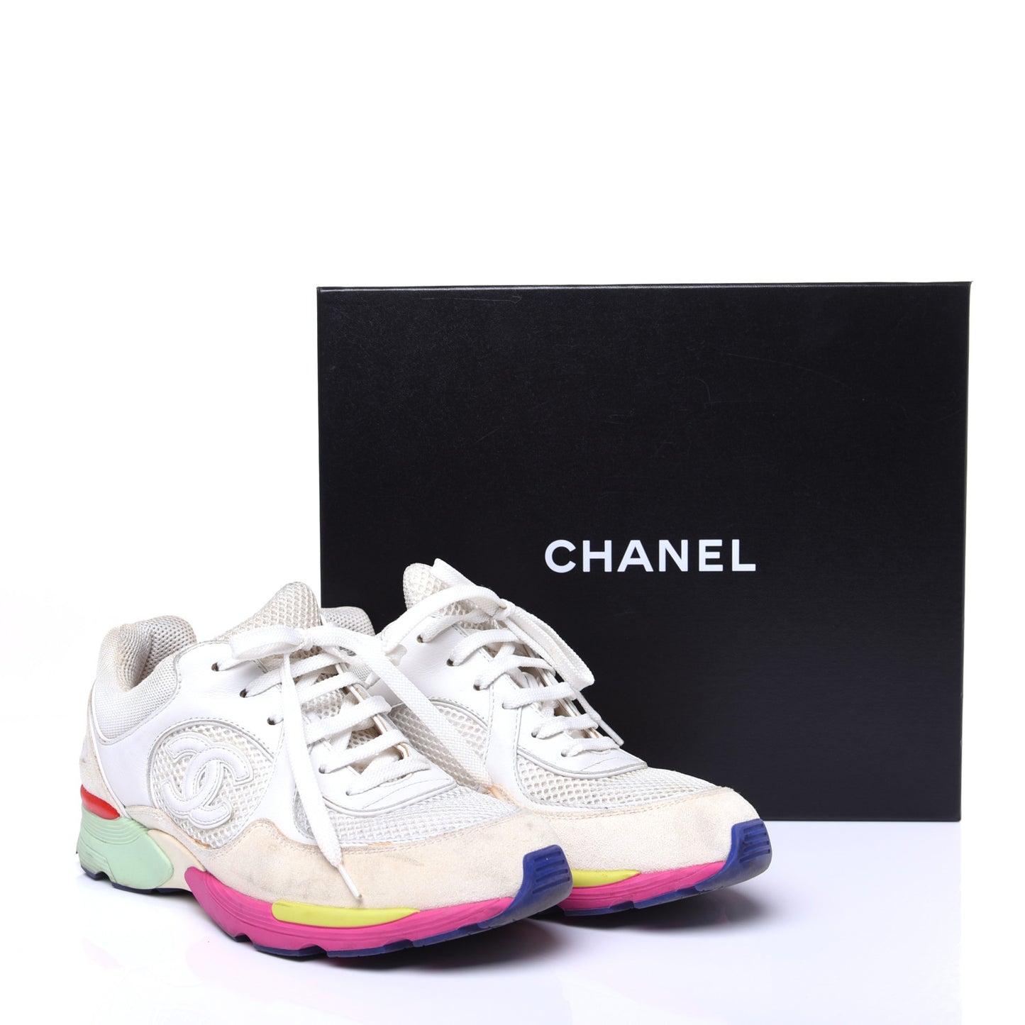 Suede Calfskin CC Sneakers 37 White Pink Green