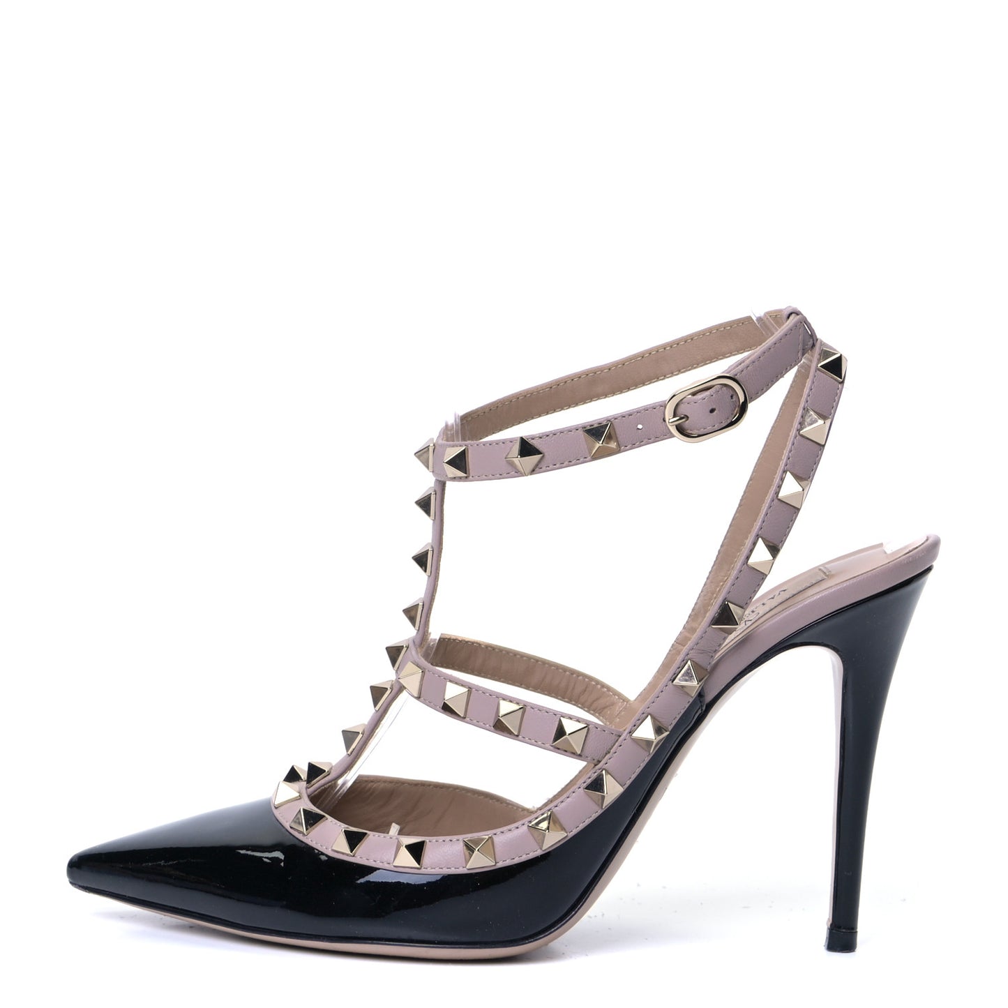Patent Nappa Rockstud Ankle Strap 100mm Pumps 39.5 Black Poudre
