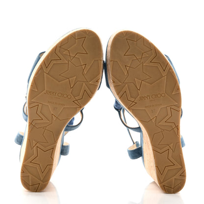 Jimmy Choo Suede Rope Wynwood 130 Wedge Sandals 37 Butterfly Blue 5 of 9