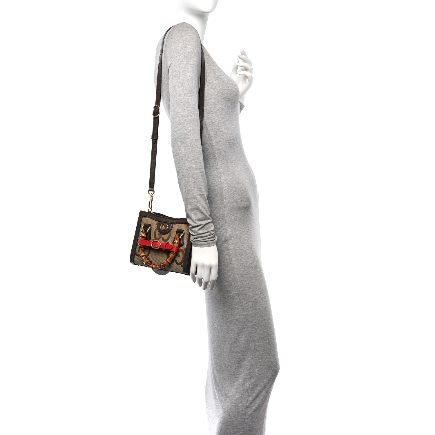 Gucci Monogram Jumbo GG Textured Dollar Calfskin Mini Diana Tote Bag Camel Ebony New Acero Pomegranate Red 2 of 10