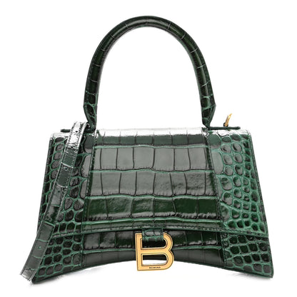 Balenciaga Shiny Calfskin Crocodile Embossed Small Hourglass Top Handle Bag Forest Green 1 of 9