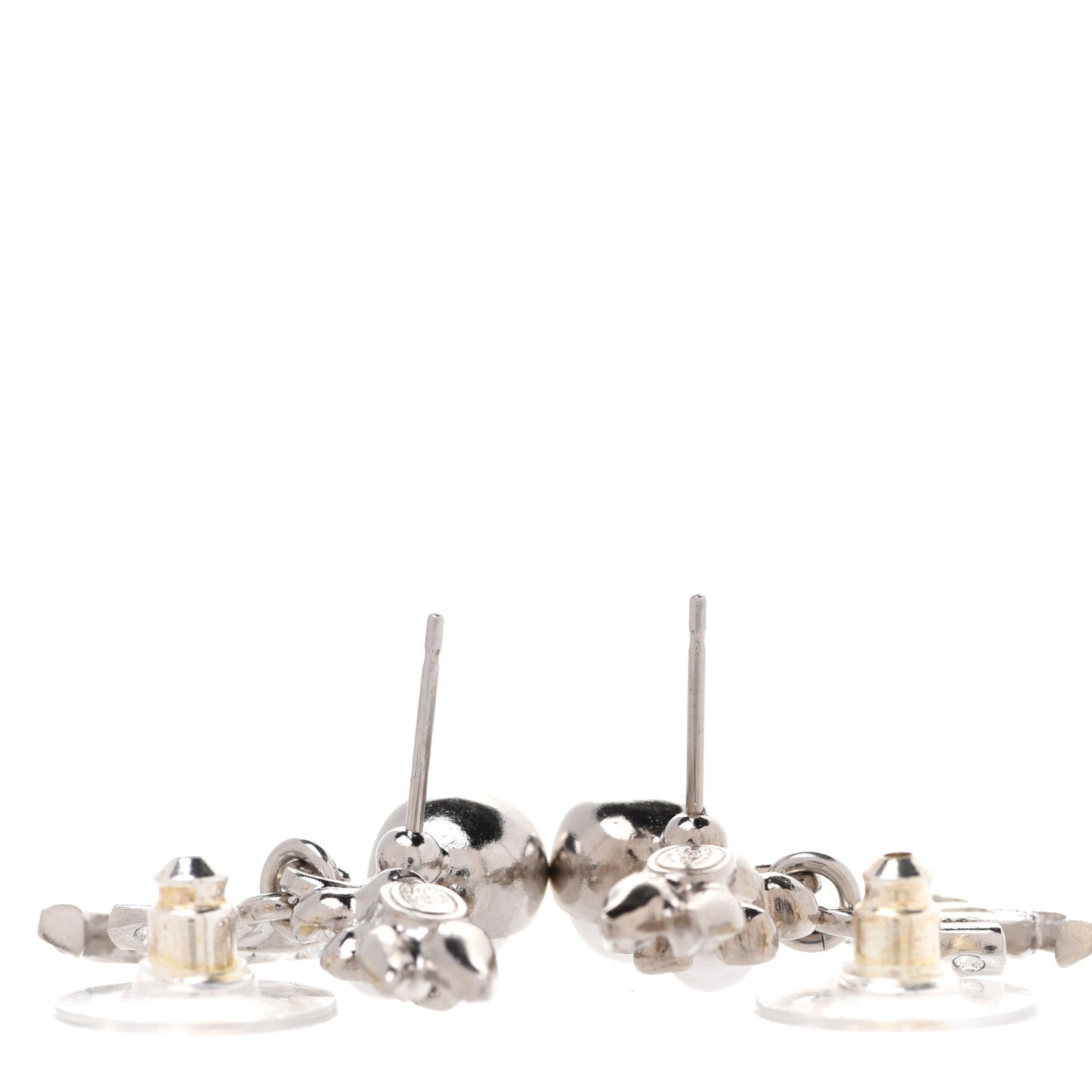 Crystal Pearl CC Leaf Earrings Silver