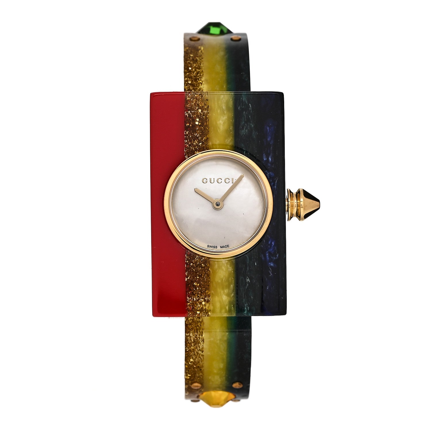 Gucci Stainless Steel Plexiglass Mother of Pearl 24mm Rainbow Quartz Watch 1 of 4