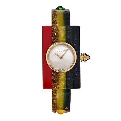 Gucci Stainless Steel Plexiglass Mother of Pearl 24mm Rainbow Quartz Watch 1 of 4