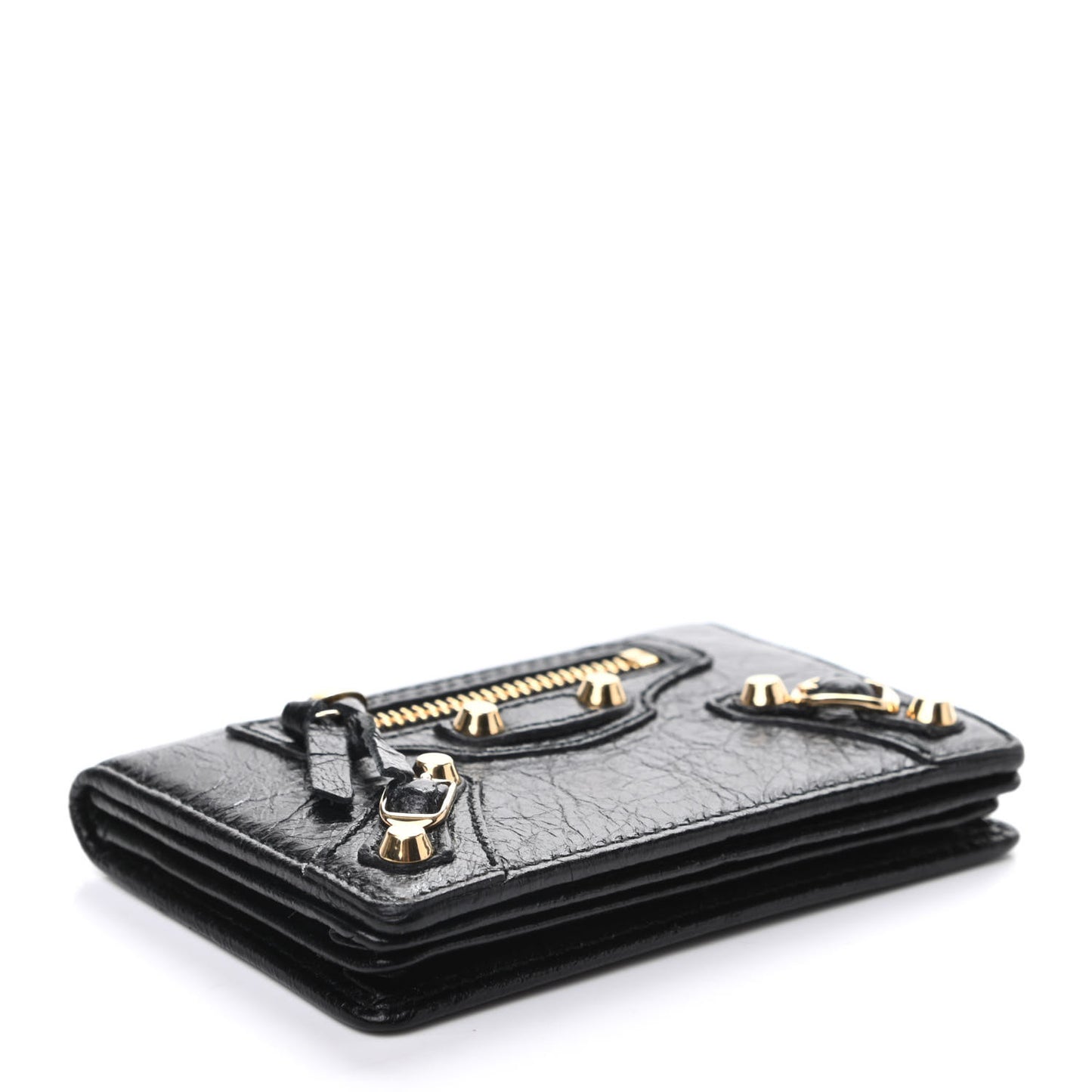 Agneau Classic Gold Hardware Card Case Black