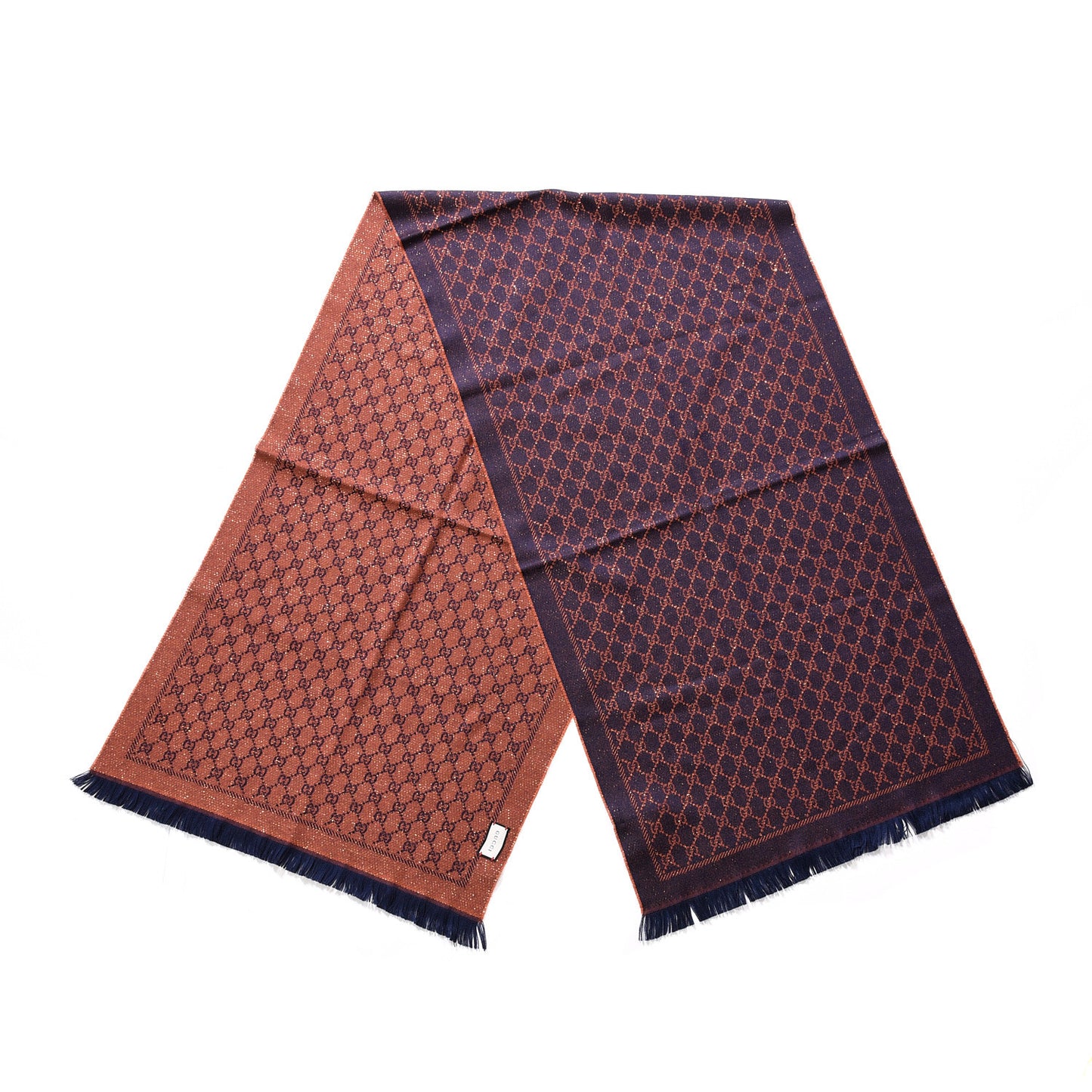 Wool Lame Jacquard GG Monogram Stenlux Scarf Midnight Blue Light Brown