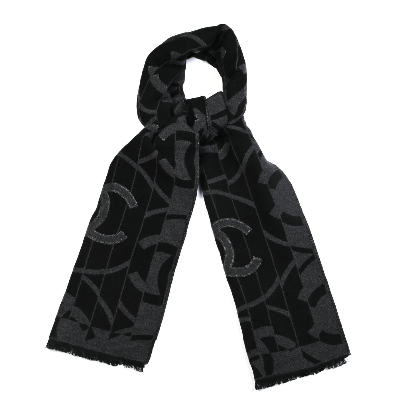 Wool Silk CC Scarf Grey Black